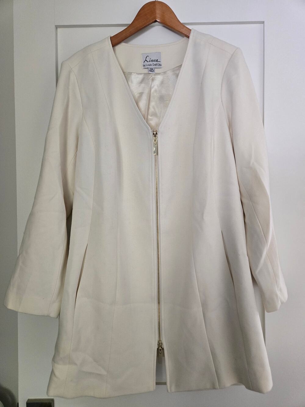 Linea by Louis Dell'Olio Cream Ivory V-Neck Zip-Front Long Sleeve Jacket Coat